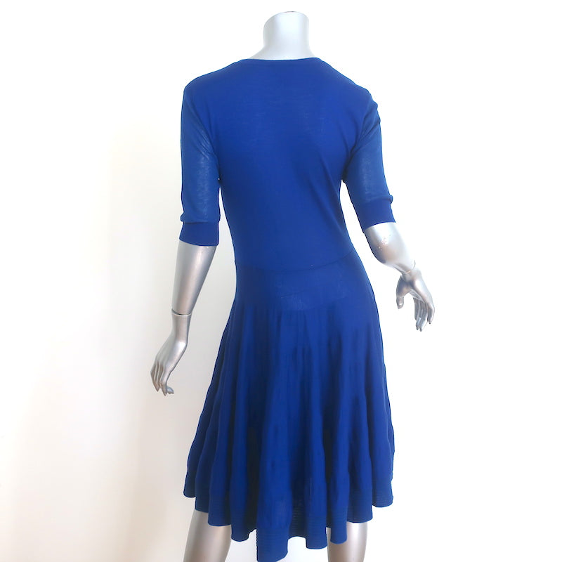 McQ Alexander McQueen Fit & Flare Knit Dress Blue Wool Size Extra Larg Celebrity Owned McQ Alexander McQueen Fit & Flare Knit Dress Blue Wool Size Extra Larg Celebrity Owned