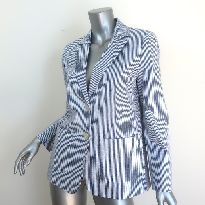 Max Mara Weekend Seersucker Blazer Blue/White Size US 8 Two-Button Jacket
