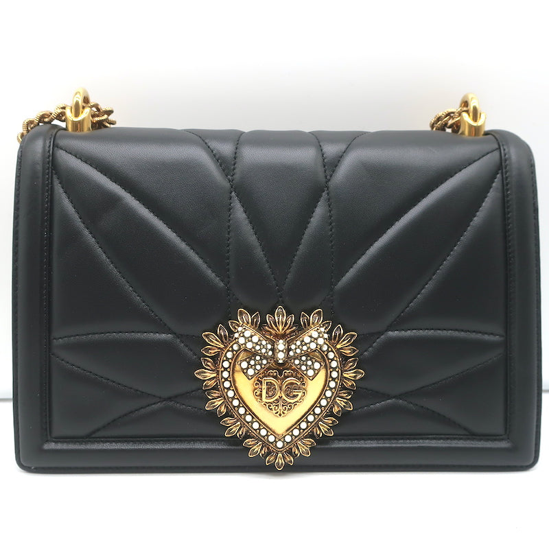 Dolce &amp; Gabbana Devotion Large Shoulder Bag Black Quilted Leather Crossbody NEW