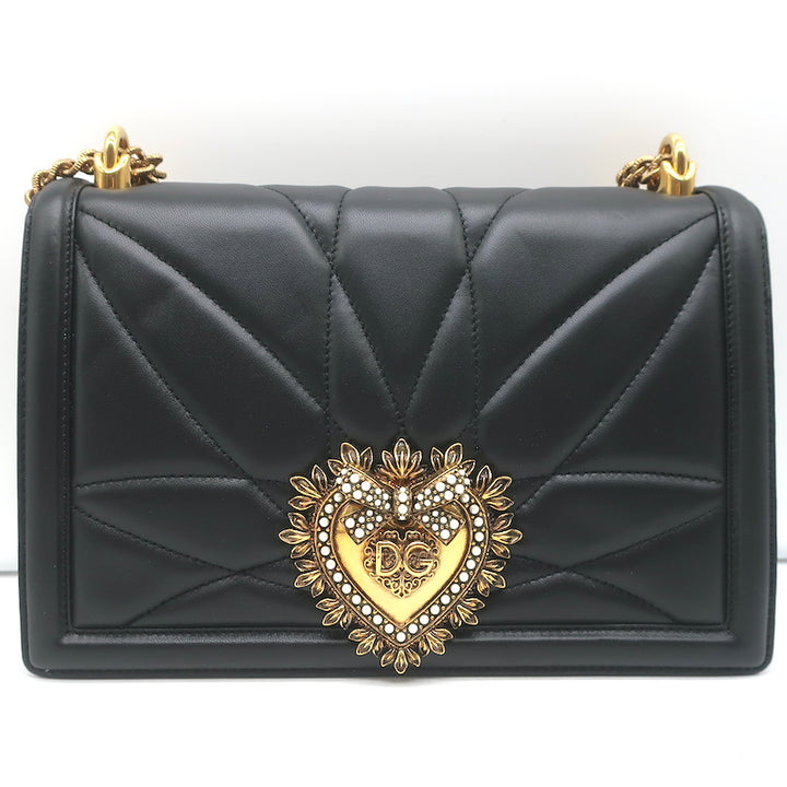 Dolce &amp; Gabbana Devotion Large Shoulder Bag Black Quilted Leather Crossbody NEW