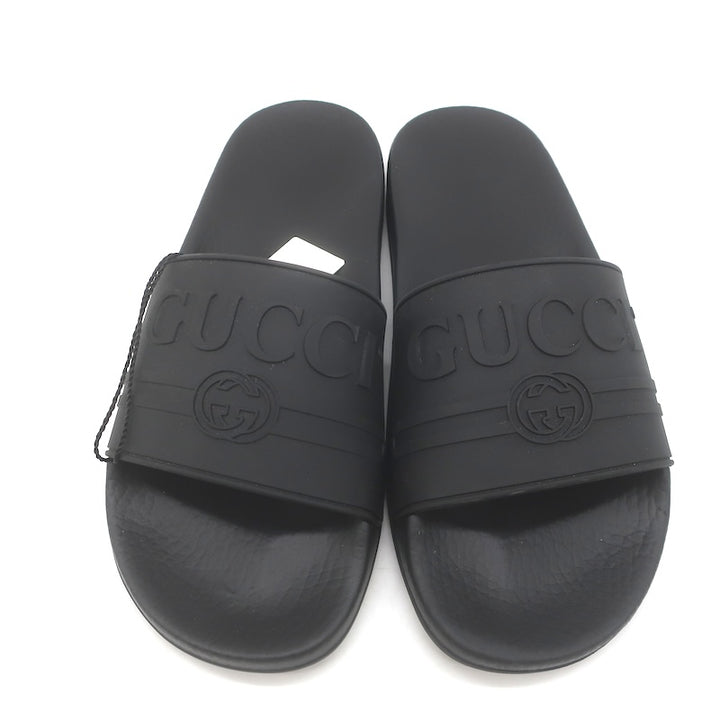 Gucci Pursuit Logo Pool Slide Sandals Black Size 39 NEW