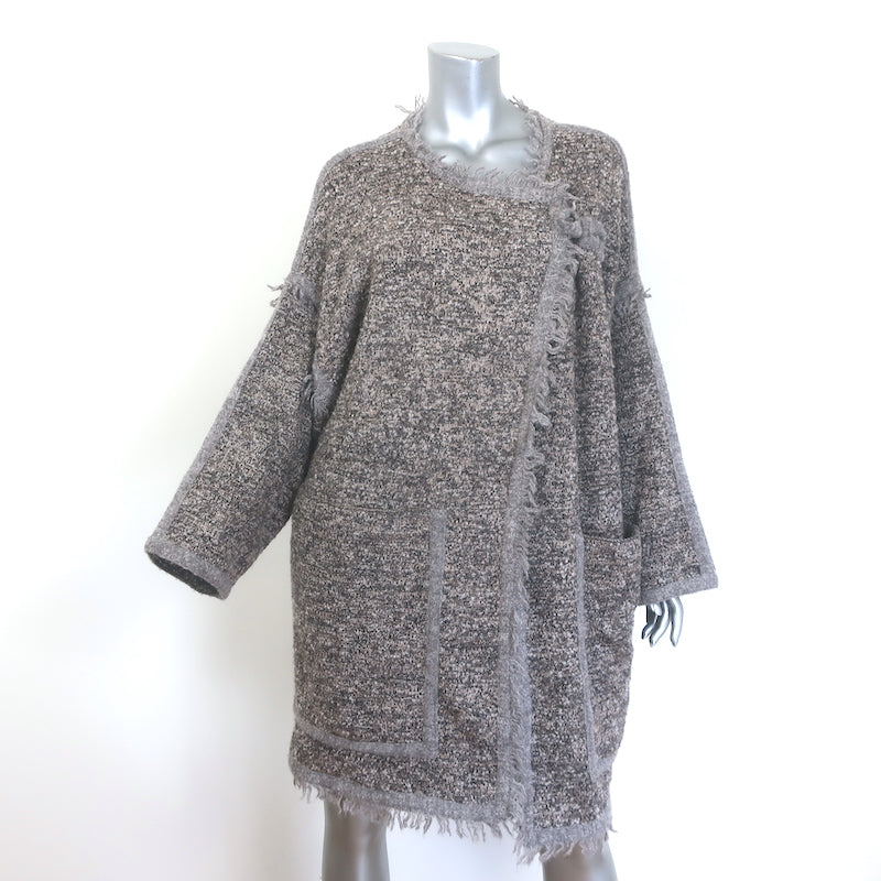 Chloe fringed boucle sweater coat, gray-beige wool-blend, authentic pre-owned, size XS