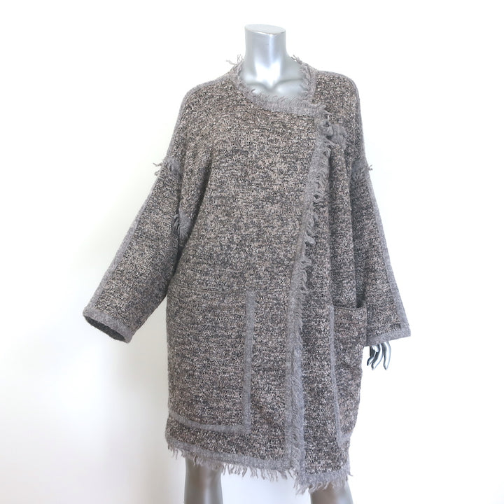 Chloe fringed boucle sweater coat, gray-beige wool-blend, authentic pre-owned, size XS