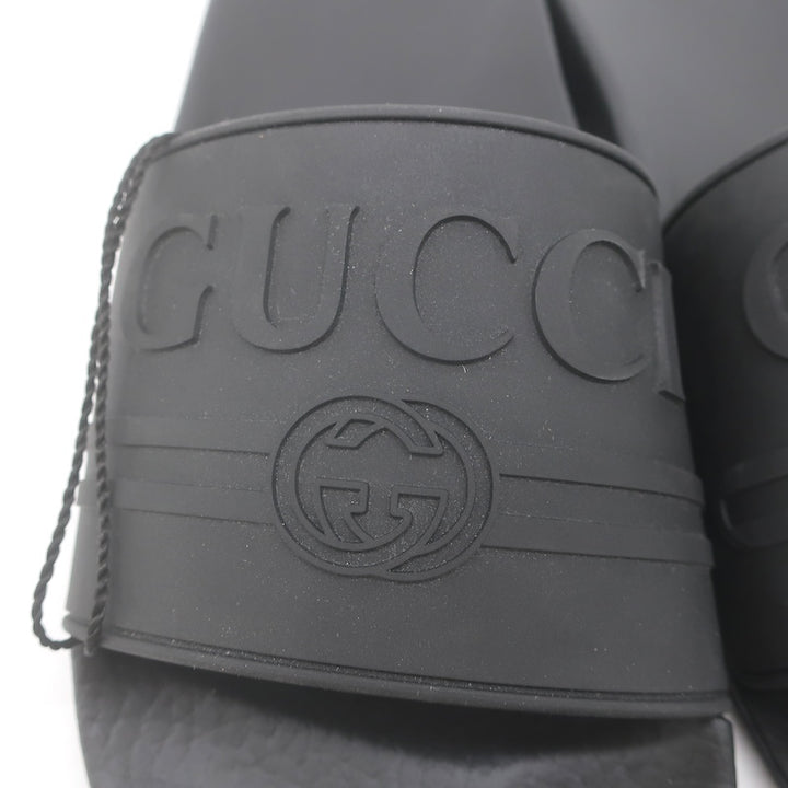 Gucci Pursuit Logo Pool Slide Sandals Black Size 39 NEW