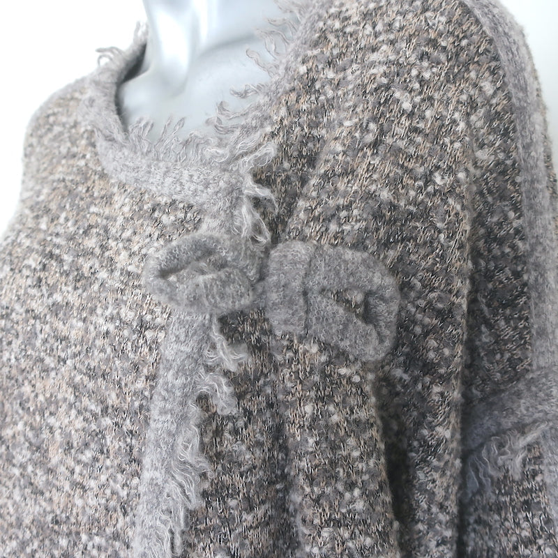 Chloe fringed boucle knit sweater coat in gray-beige wool-blend, authentic pre-owned luxury piece