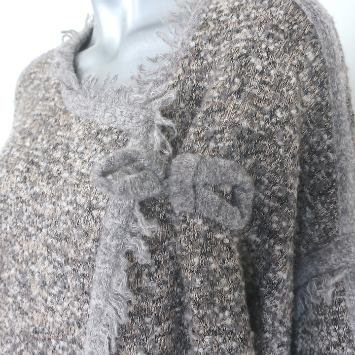 Chloe fringed boucle knit sweater coat in gray-beige wool-blend, authentic pre-owned luxury piece
