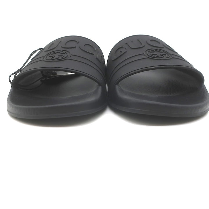 Gucci Pursuit Logo Pool Slide Sandals Black Size 39 NEW