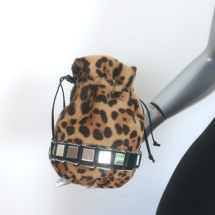 Tomasini Lucile Mini Bucket Bag Leopard Print Calf Hair Crossbody