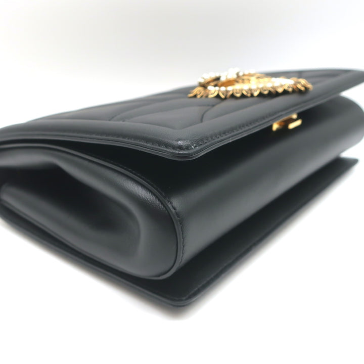 Dolce &amp; Gabbana Devotion Large Shoulder Bag Black Quilted Leather Crossbody NEW