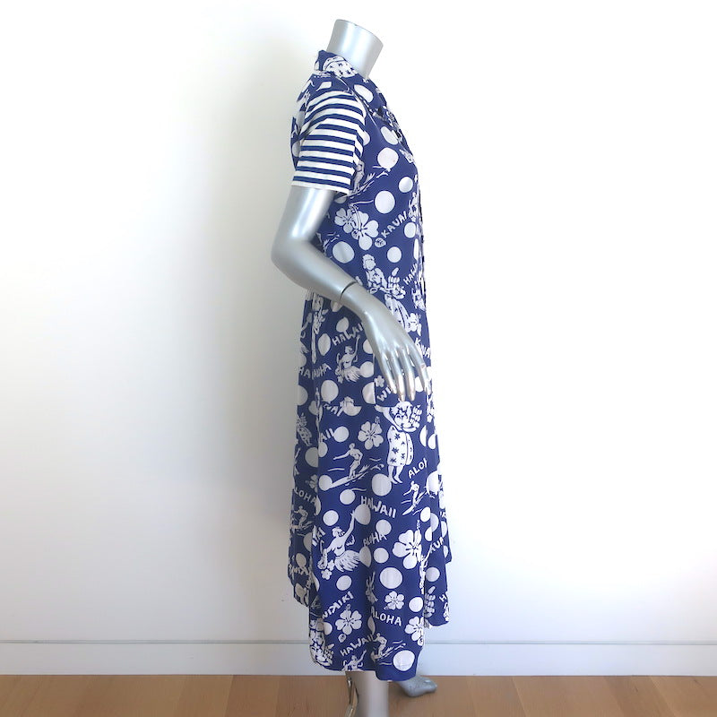 Comme des Garcons Hawaii Print Midi Shirt Dress Blue/White Size Extra Small