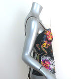 Cynthia Rowley Leather-Tie Sequined Top Black Floral Print Satin Size Small NEW