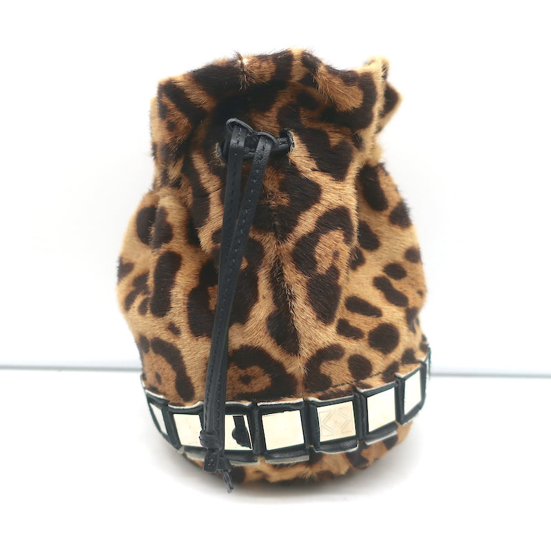 Tomasini Lucile Mini Bucket Bag Leopard Print Calf Hair Crossbody