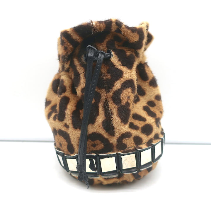 Tomasini Lucile Mini Bucket Bag Leopard Print Calf Hair Crossbody
