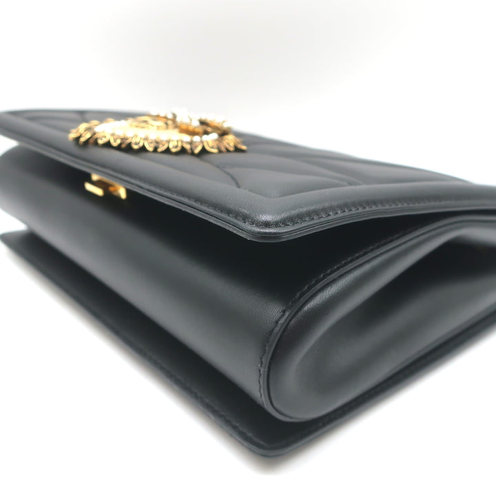 Dolce &amp; Gabbana Devotion Large Shoulder Bag Black Quilted Leather Crossbody NEW