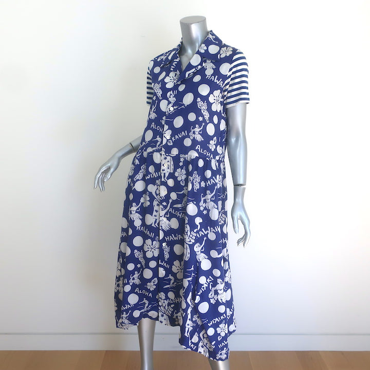 Comme des Garcons Hawaii Print Midi Shirt Dress Blue/White Size Extra Small