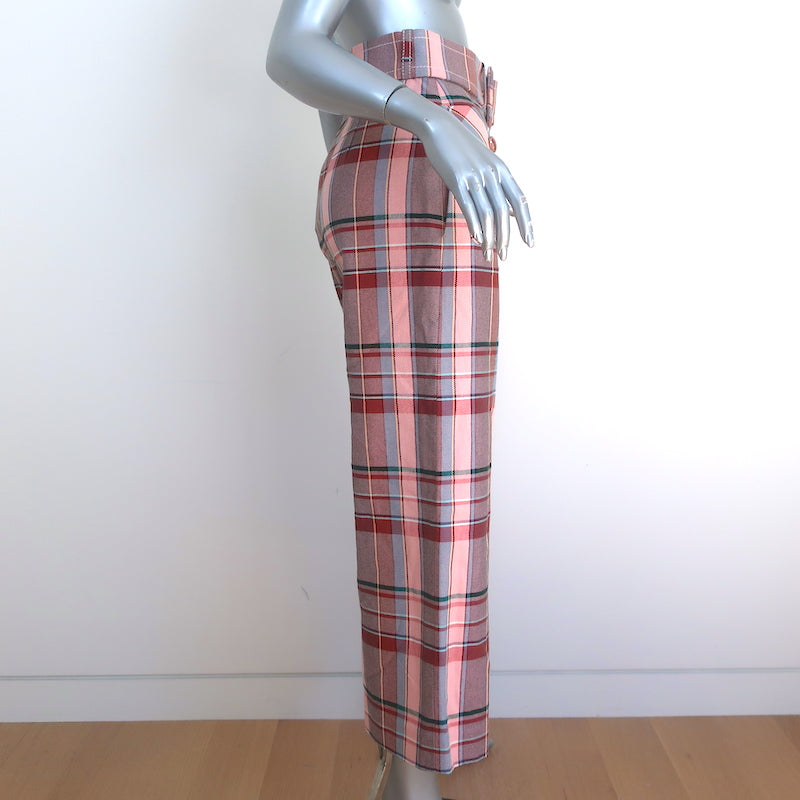 Zimmermann Lucky Belted Pants Pink Checked Cotton Size 0 NEW
