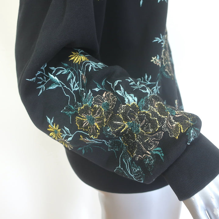 Dries Van Noten black floral-embroidered hoodie sweatshirt XS, pre-owned, authentic luxury