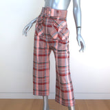 Zimmermann Lucky Belted Pants Pink Checked Cotton Size 0 NEW