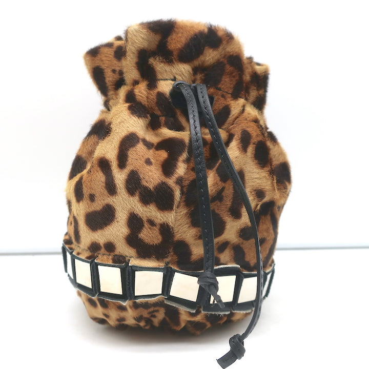 Tomasini Lucile Mini Bucket Bag Leopard Print Calf Hair Crossbody