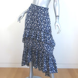 Ulla Johnson Maria Tiered Ruffle Midi Skirt Navy Floral Print Size 2 NEW