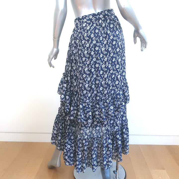 Ulla Johnson Maria Tiered Ruffle Midi Skirt Navy Floral Print Size 2 NEW