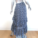 Ulla Johnson Maria Tiered Ruffle Midi Skirt Navy Floral Print Size 2 NEW