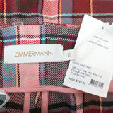 Zimmermann Lucky Belted Pants Pink Checked Cotton Size 0 NEW