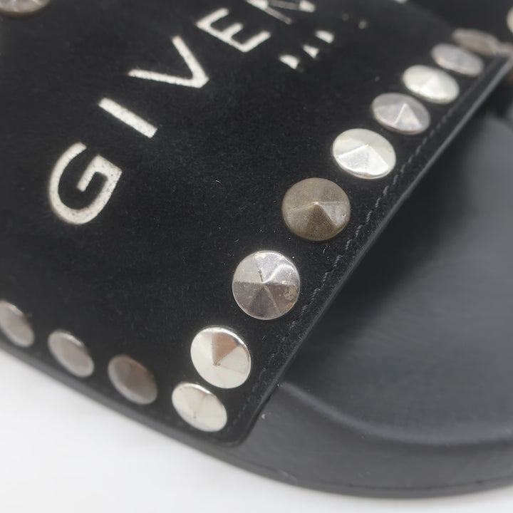 Givenchy Studded Suede Pool Slide Sandals Black Size 39