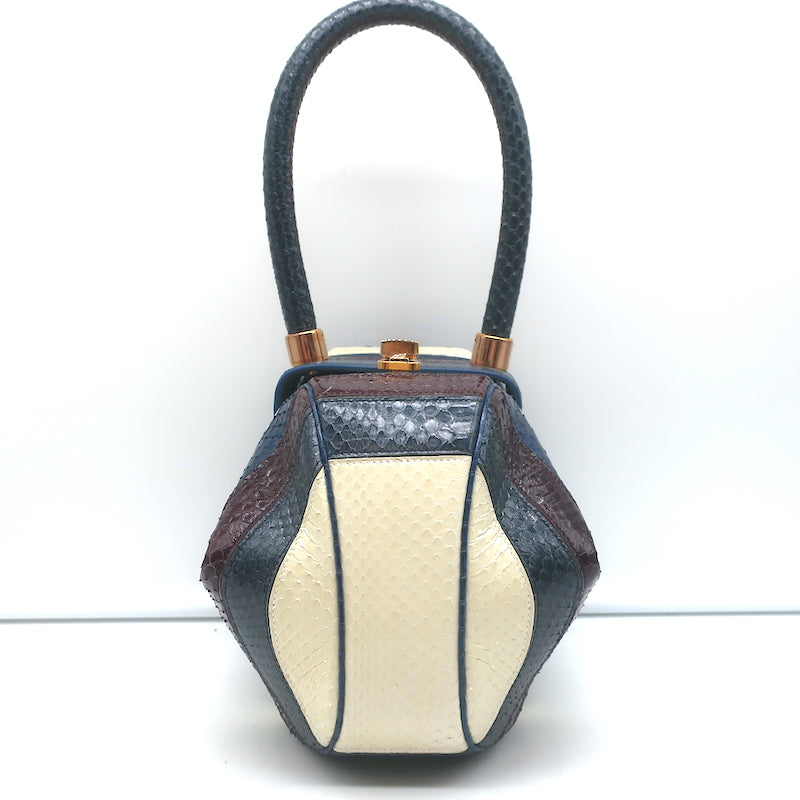 Gabriela Hearst Nina Bag Blue/Burgundy Striped Snakeskin NEW