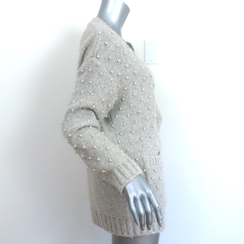 Michelle Mason Faux Pearl-Embellished Cardigan Gray Wool-Blend Size Petite
