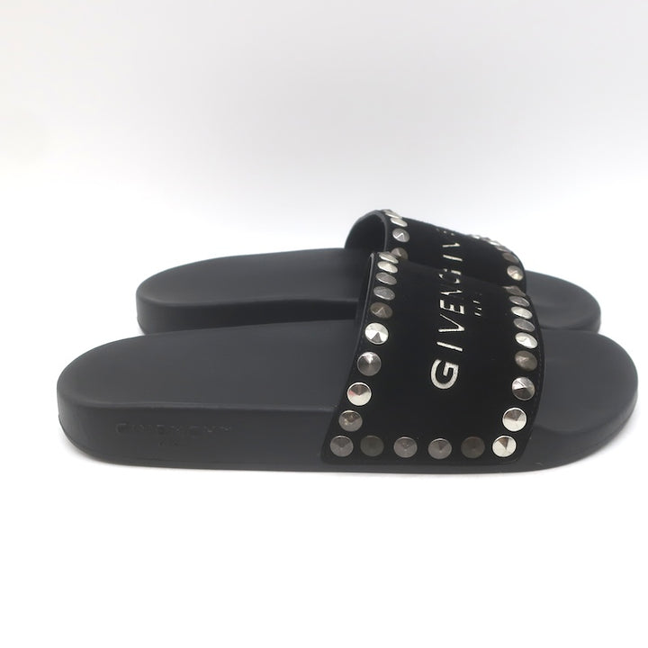 Givenchy Studded Suede Pool Slide Sandals Black Size 39