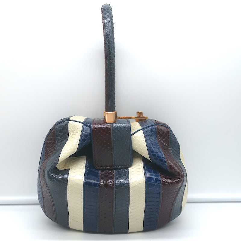 Gabriela Hearst Nina Bag Blue/Burgundy Striped Snakeskin NEW