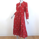 Ulla Johnson Clementine Tiered Midi Dress Red Floral Print Swiss Dot Size 2