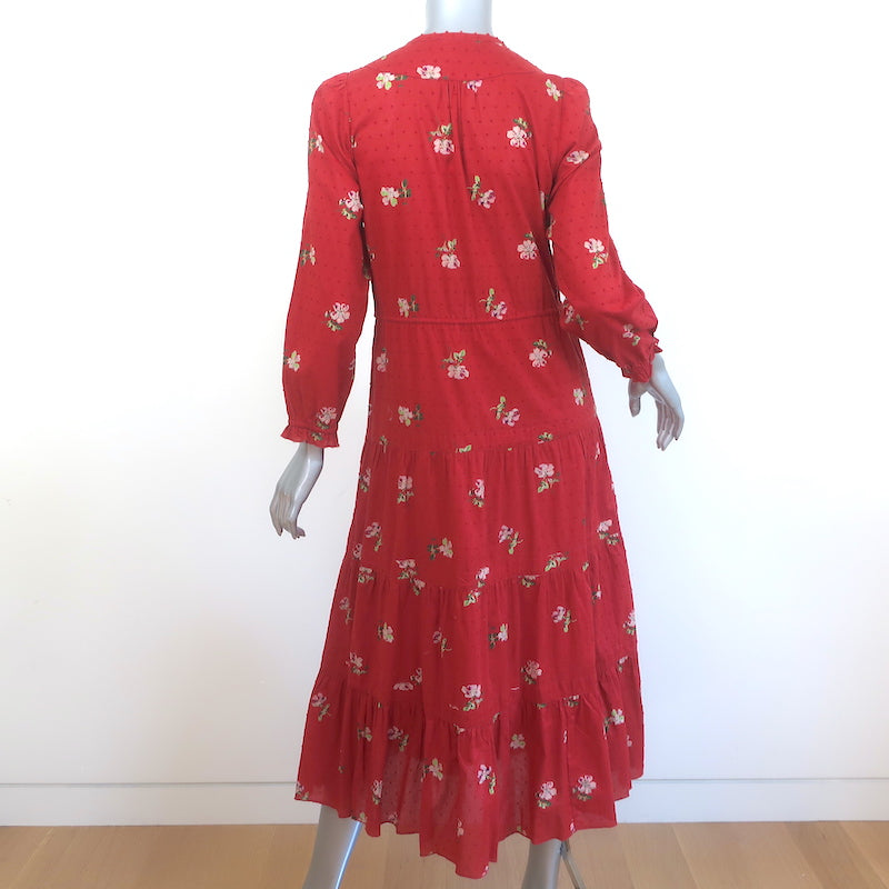Ulla Johnson Clementine Tiered Midi Dress Red Floral Print Swiss Dot Size 2