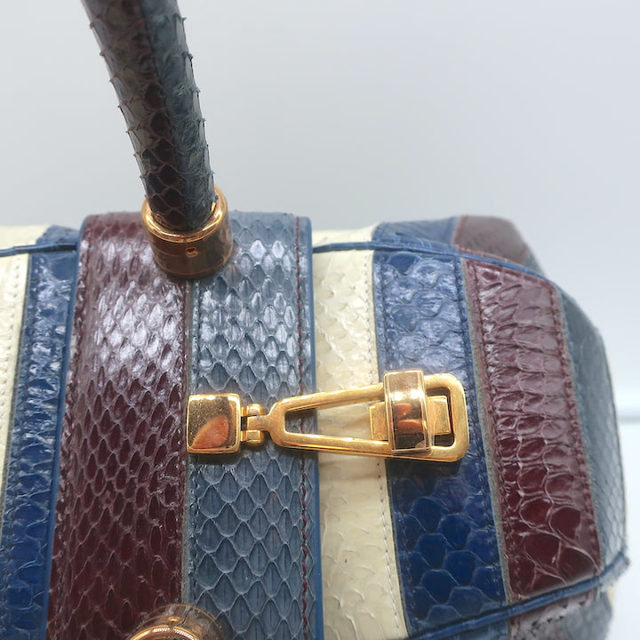 Gabriela Hearst Nina Bag Blue/Burgundy Striped Snakeskin NEW
