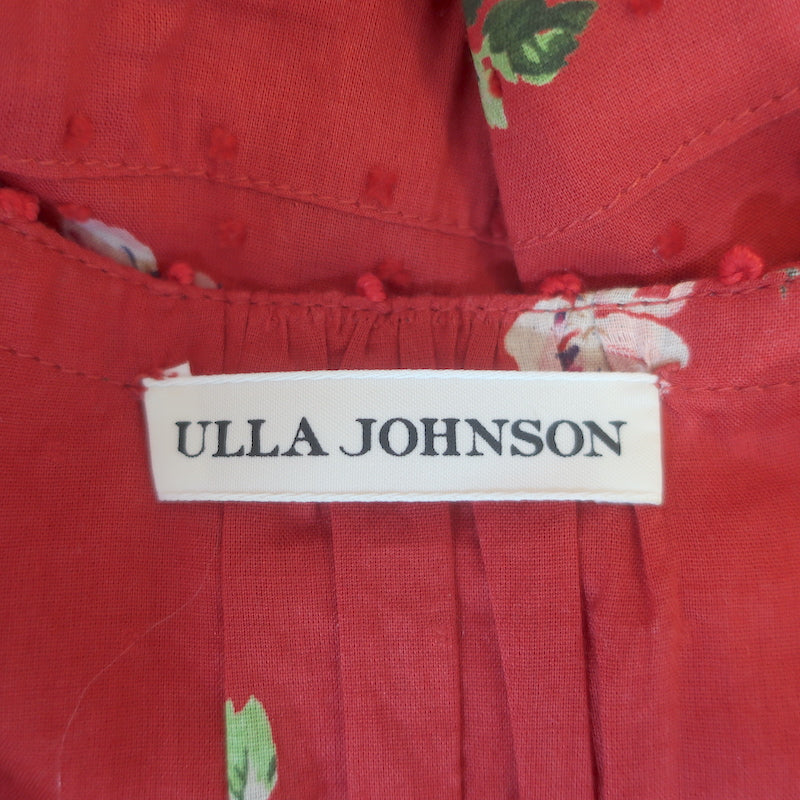 Ulla Johnson Clementine Tiered Midi Dress Red Floral Print Swiss Dot Size 2