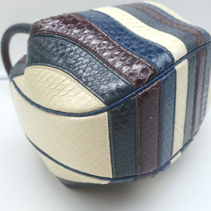 Gabriela Hearst Nina Bag Blue/Burgundy Striped Snakeskin NEW