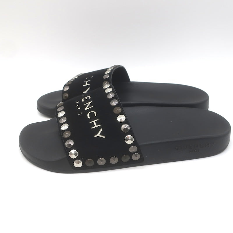 Givenchy Studded Suede Pool Slide Sandals Black Size 39