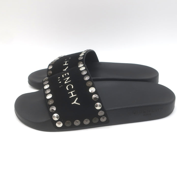 Givenchy Studded Suede Pool Slide Sandals Black Size 39