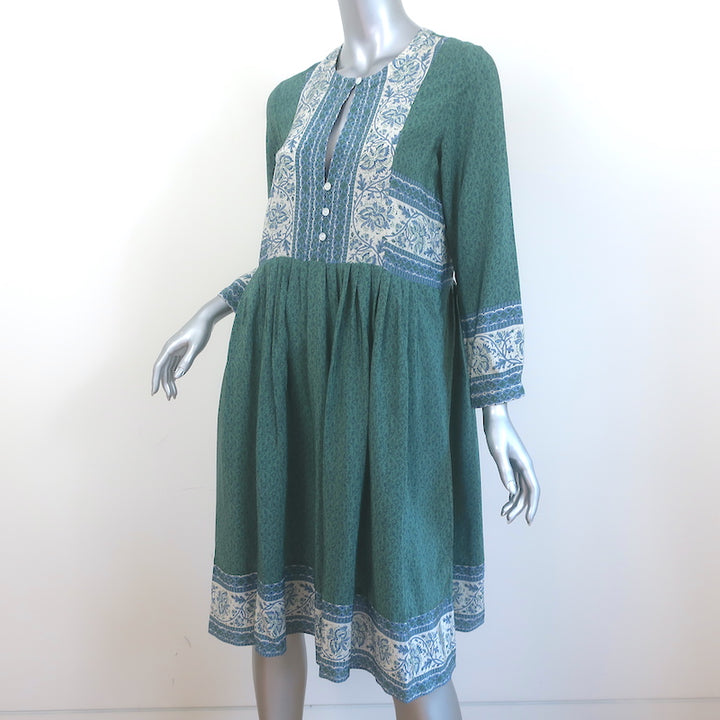 SEA Sabine Popover Dress Green Floral Print Silk Size 0 NEW