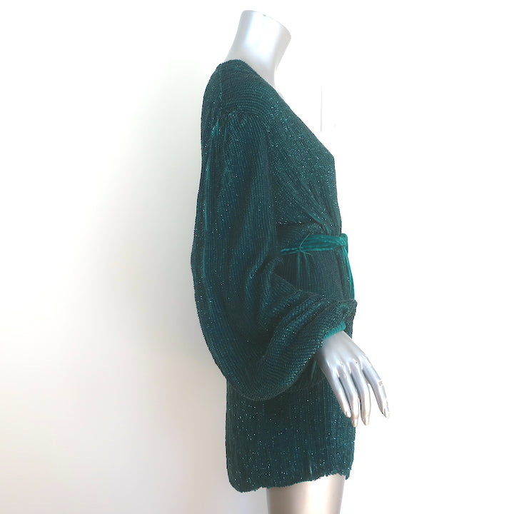 Retrofete Gabrielle Sequin Robe Dress Emerald Size Small Long Sleeve Mini NEW