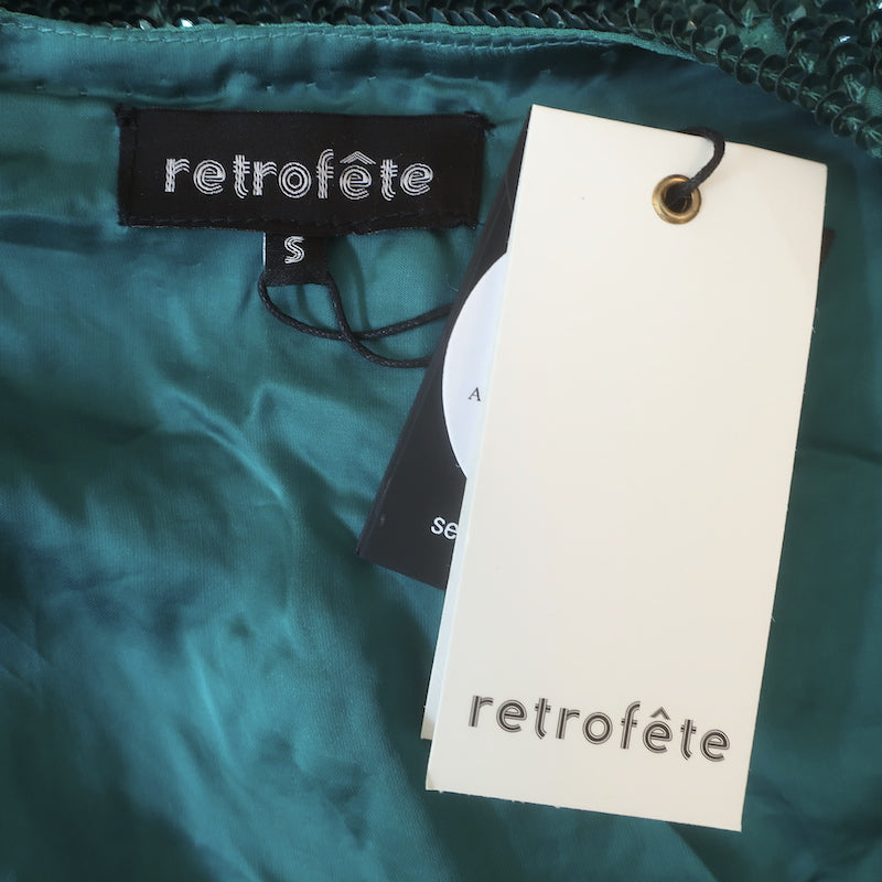 Retrofete Gabrielle Sequin Robe Dress Emerald Size Small Long Sleeve Mini NEW