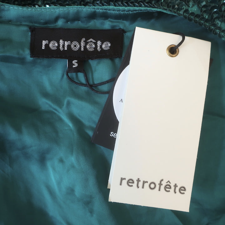 Retrofete Gabrielle Sequin Robe Dress Emerald Size Small Long Sleeve Mini NEW