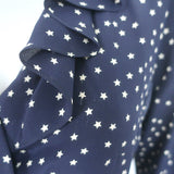 Realisation Par Alexandra Wrap Dress Navy Star Print Ruffled Silk Size Large