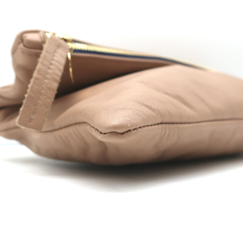 Clare V. Foldover Clutch Bag Beige Leather
