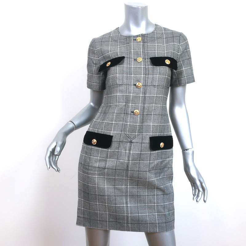 Gucci Short Sleeve Mini Dress Velvet-Trim Gray Glen Plaid Size 38 Celebrity Owned Gucci Short Sleeve Mini Dress Velvet-Trim Gray Glen Plaid Size 38 Celebrity Owned