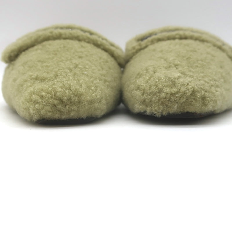 Brunello Cucinelli Monili-Trim Shearling Flat Mules Sage Size 37.5