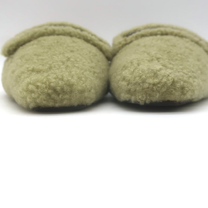 Brunello Cucinelli Monili-Trim Shearling Flat Mules Sage Size 37.5