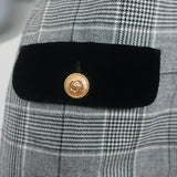 Gucci Short Sleeve Mini Dress Velvet-Trim Gray Glen Plaid Size 38