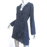 Realisation Par Alexandra Wrap Dress Navy Star Print Ruffled Silk Size Large